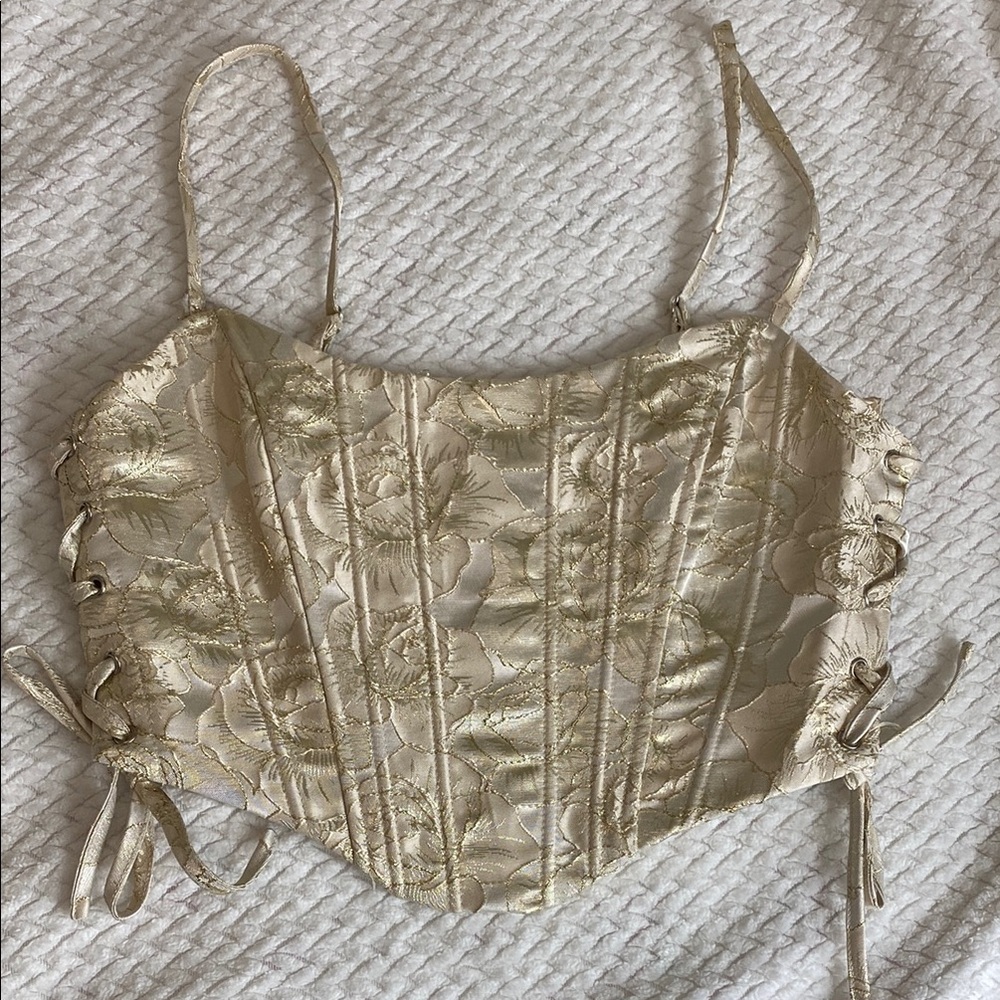 Windsor Gold Floral Lace-Up Crop Top